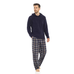 Men's Hooded Fleece Pyjama Set Winter Nightwear With Check Pattern And Checked