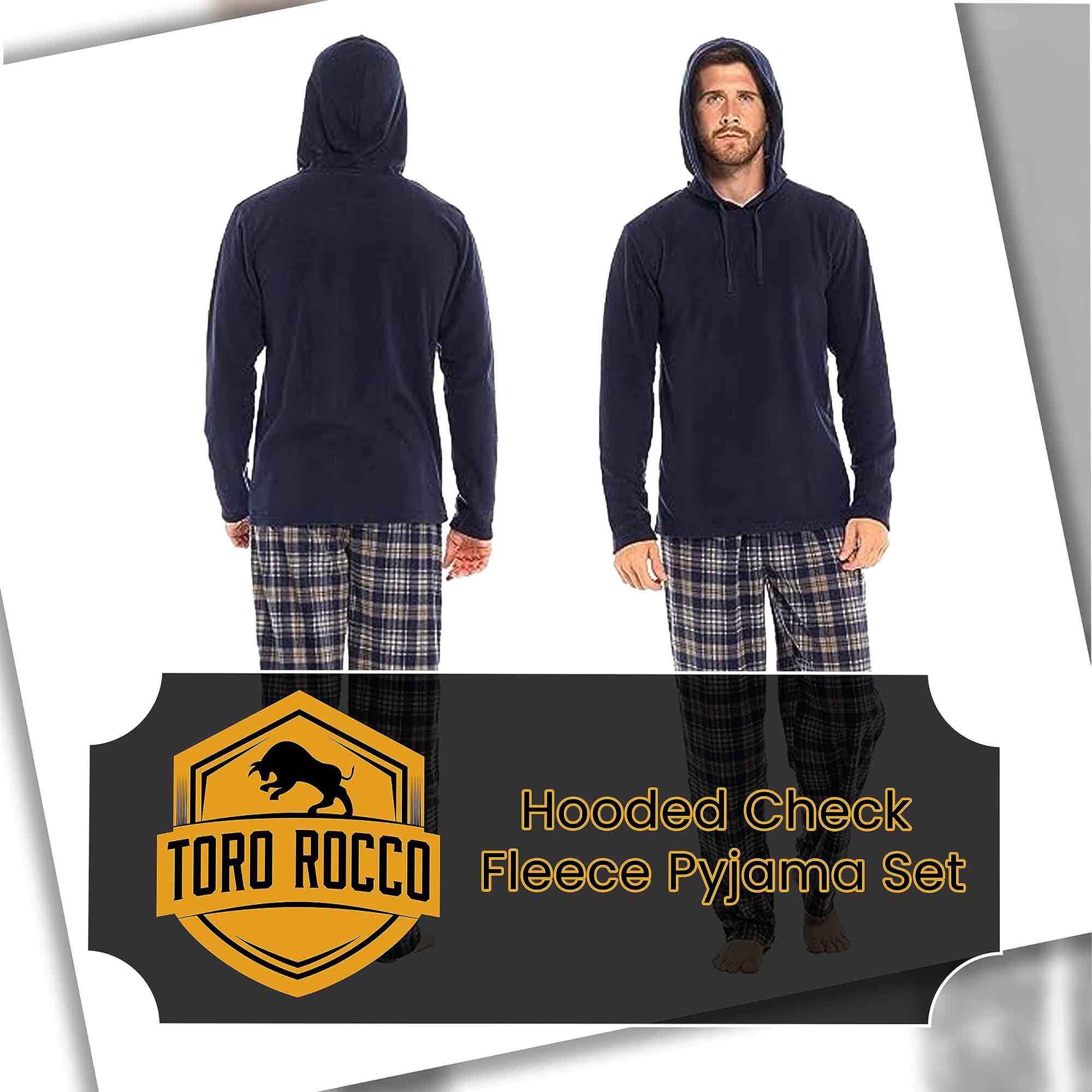Men's Hooded Fleece Pyjama Set Winter Nightwear With Check Pattern And Checked