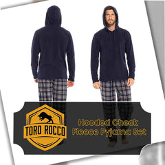 Men's Hooded Fleece Pyjama Set Winter Nightwear With Check Pattern And Checked