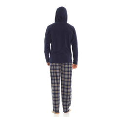 Men's Hooded Fleece Pyjama Set Winter Nightwear With Check Pattern And Checked