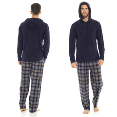 Men's Hooded Fleece Pyjama Set Winter Nightwear With Check Pattern And Checked