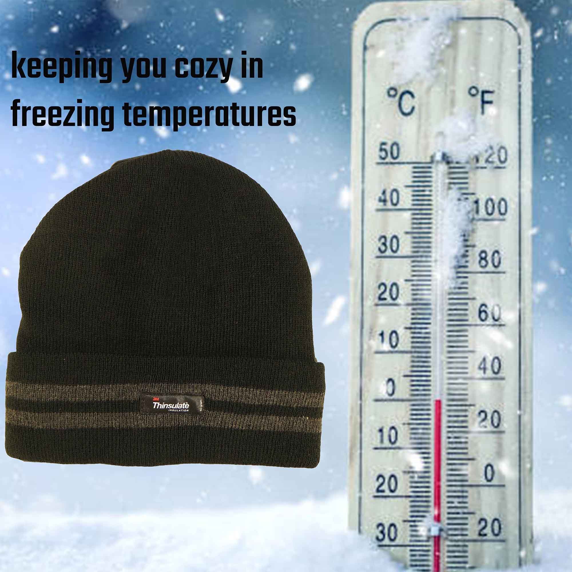 Men's 3M Thinsulate Fleece Knitted Beanie Hat Stripe Thermal Insulation