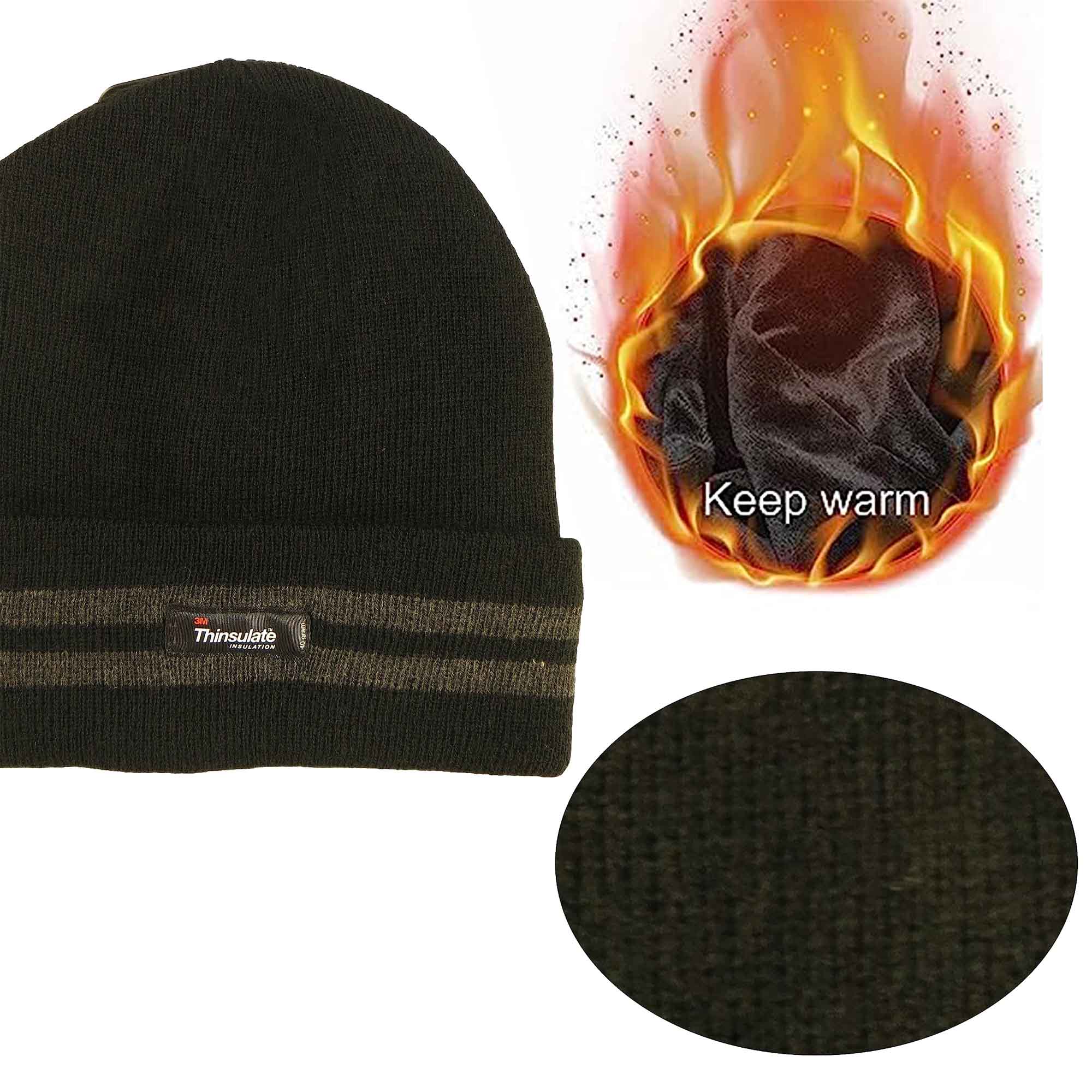 Men's 3M Thinsulate Fleece Knitted Beanie Hat Stripe Thermal Insulation