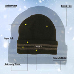 Men's 3M Thinsulate Fleece Knitted Beanie Hat Stripe Thermal Insulation