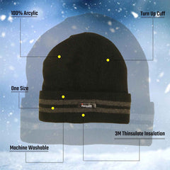 Men's 3M Thinsulate Fleece Knitted Beanie Hat Stripe Thermal Insulation