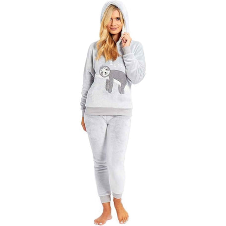 Mother Daughter Sloth Hooded Fleece Pyjamas Set With Sherpa Lining Twosie