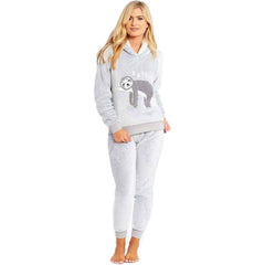 Mother Daughter Sloth Hooded Fleece Pyjamas Set With Sherpa Lining Twosie