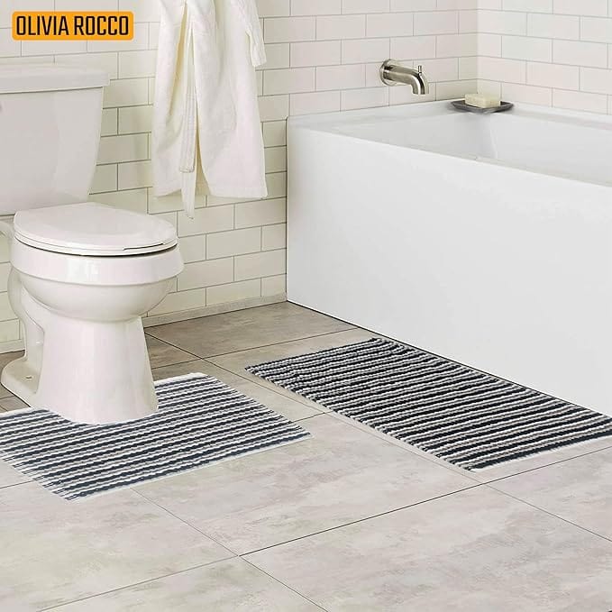 Olivia Rocco Amalfi Cotton Bath Mat and Pedestal Mat Set, 2 Piece