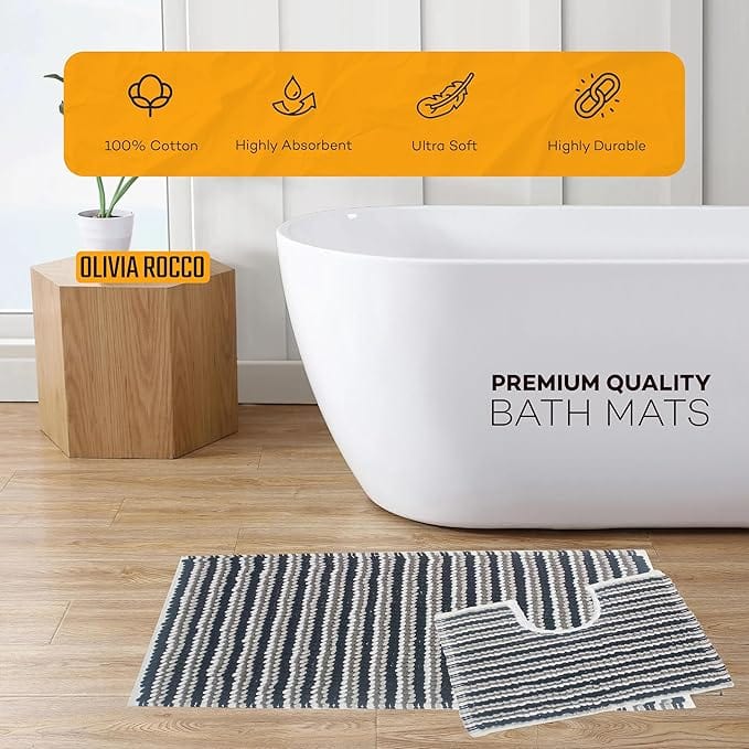 Olivia Rocco Amalfi Cotton Bath Mat and Pedestal Mat Set, 2 Piece
