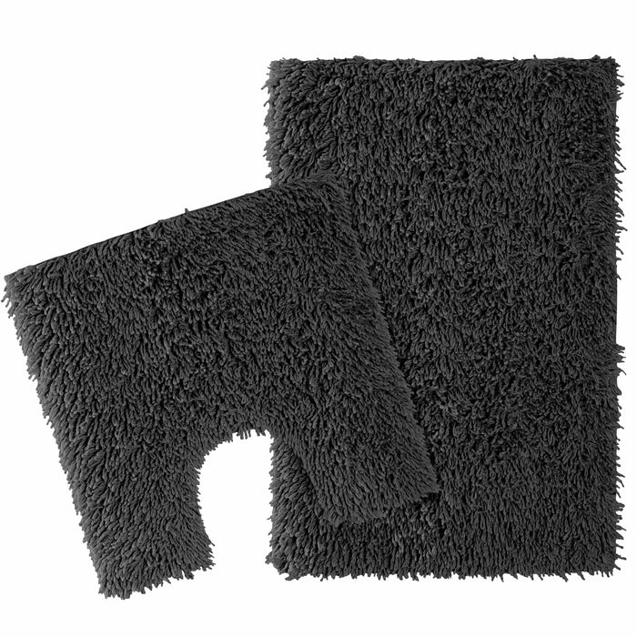 Olivia Rocco Como Cotton Bath Mat and Pedestal Mat Set, Black, Black