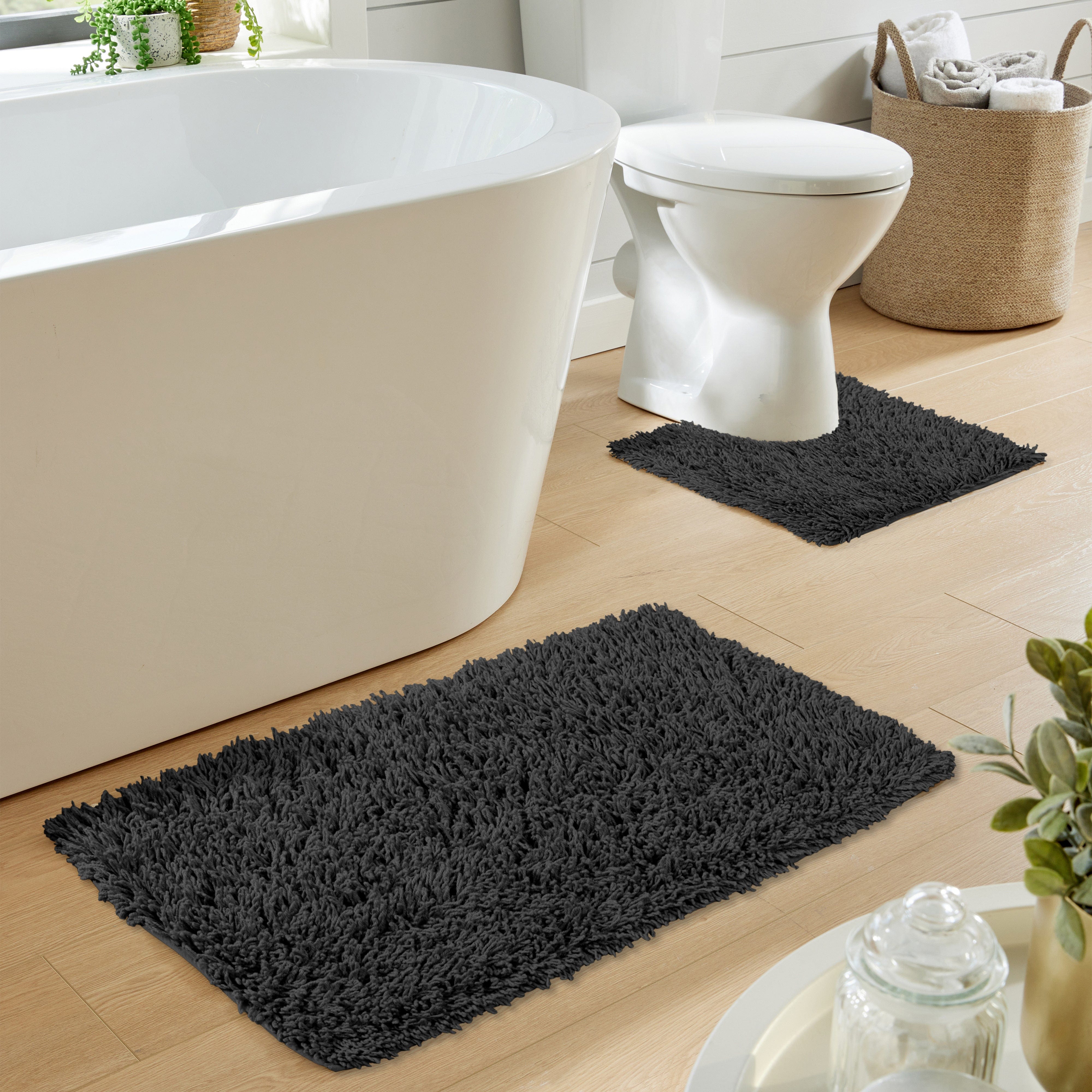 Olivia Rocco Como Cotton Bath Mat and Pedestal Mat Set, Black