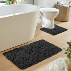 Olivia Rocco Como Cotton Bath Mat and Pedestal Mat Set, Black