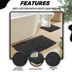 Olivia Rocco Como Cotton Bath Mat and Pedestal Mat Set, Black