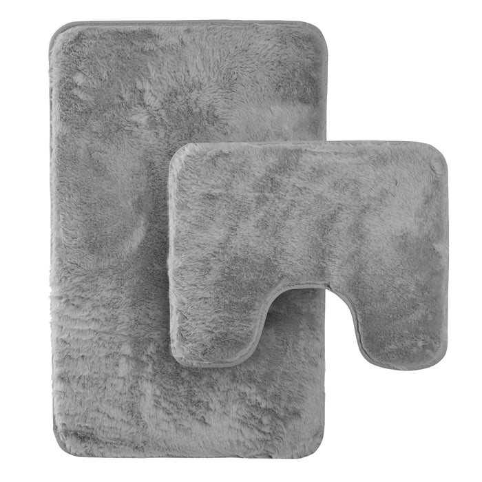 Olivia Rocco Polyester Bath Mat and Pedestal Mat Set, Four Colours, Charcoal