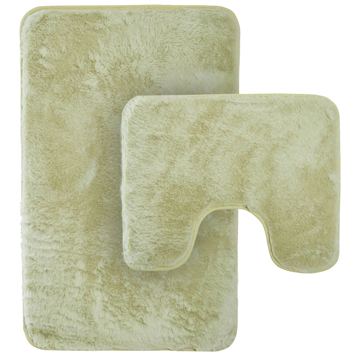 Olivia Rocco Polyester Bath Mat and Pedestal Mat Set, Four Colours, Sage Green