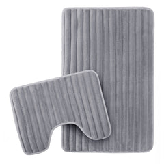 Olivia Rocco Ribbed Bath Mat Set, 2 Piece, Charcoal, Polyester