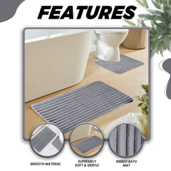 Olivia Rocco Ribbed Bath Mat Set, 2 Piece, Charcoal, Polyester