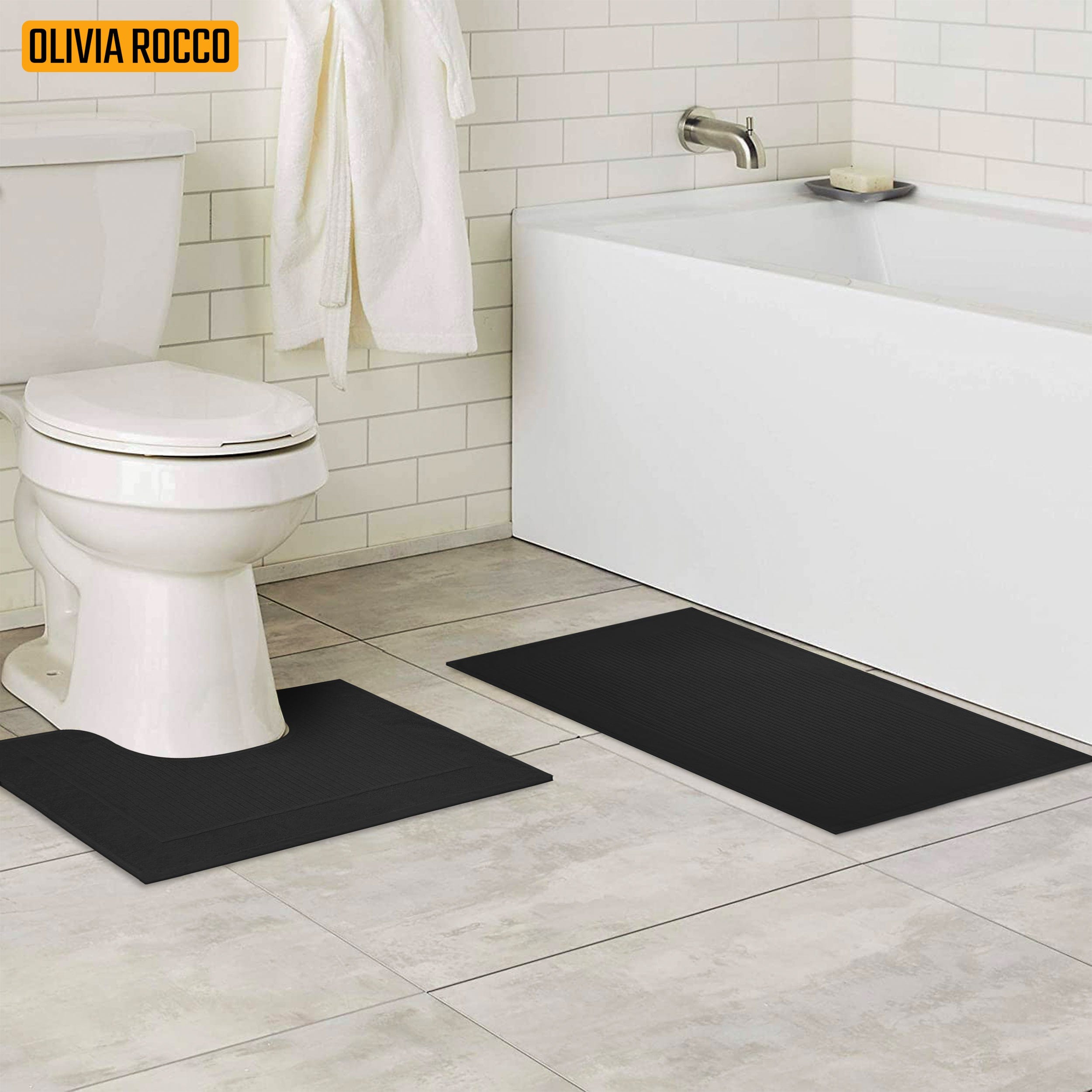 Olivia Rocco Monaco Cotton Bath Mat and Pedestal Mat Set, 2 Piece