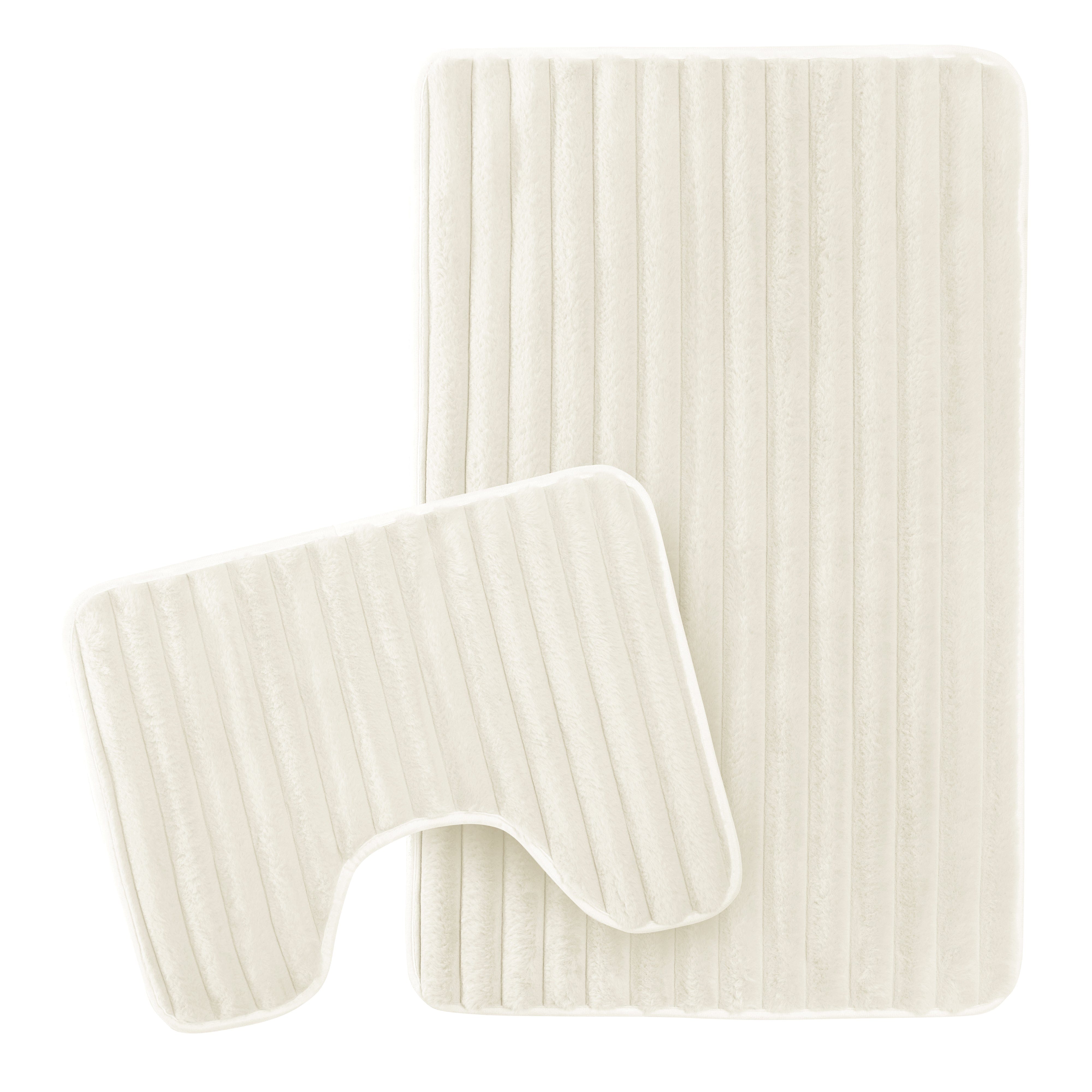 Olivia Rocco Ribbed Bath Mat Set, 2 Piece, Cream, Polyester
