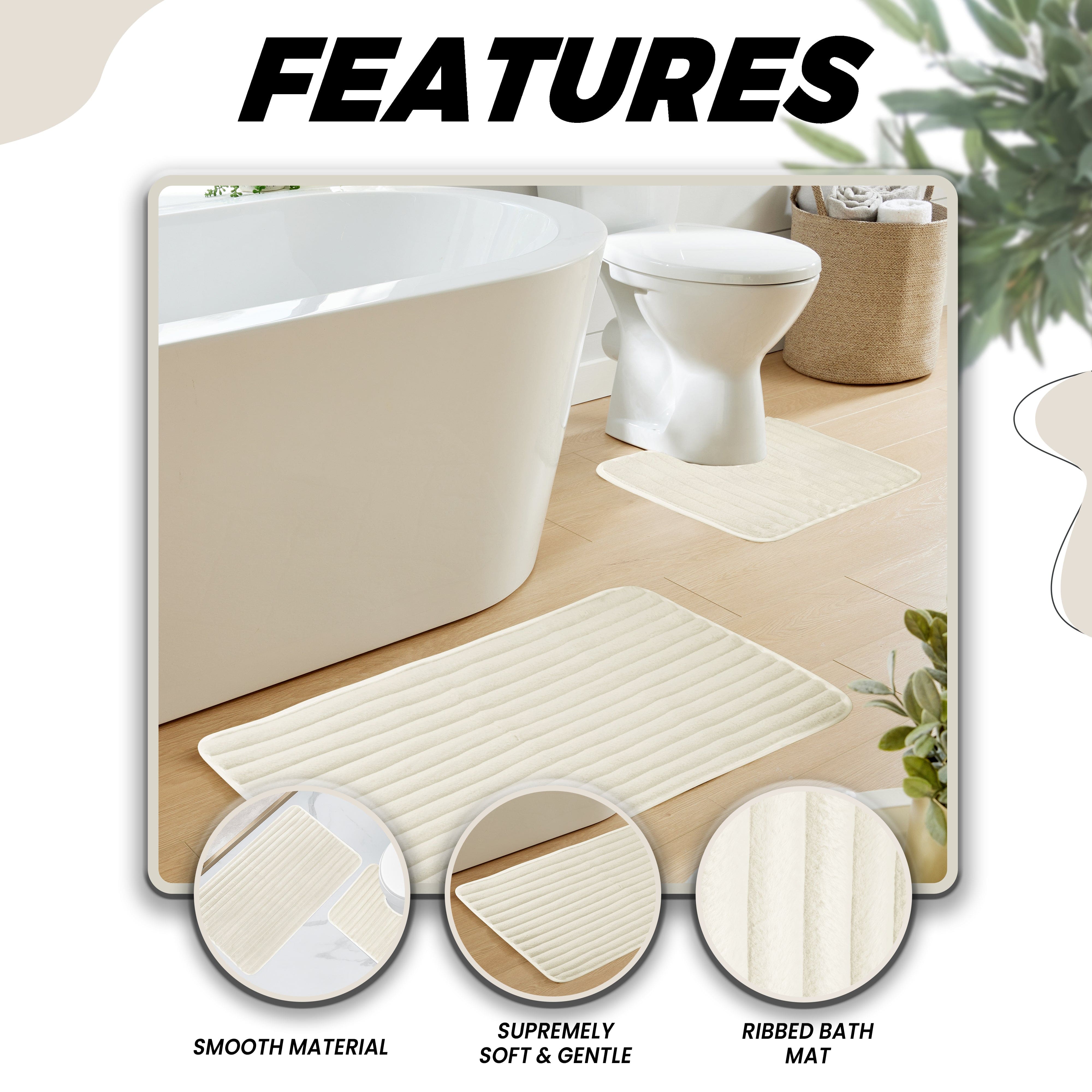 Olivia Rocco Ribbed Bath Mat Set, 2 Piece, Cream, Polyester