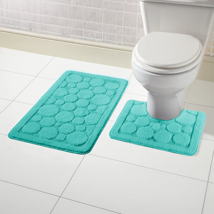 Olivia Rocco Cali Bubbles Bath Mat and Pedestal Mat Set, Duck Egg, Duck Egg