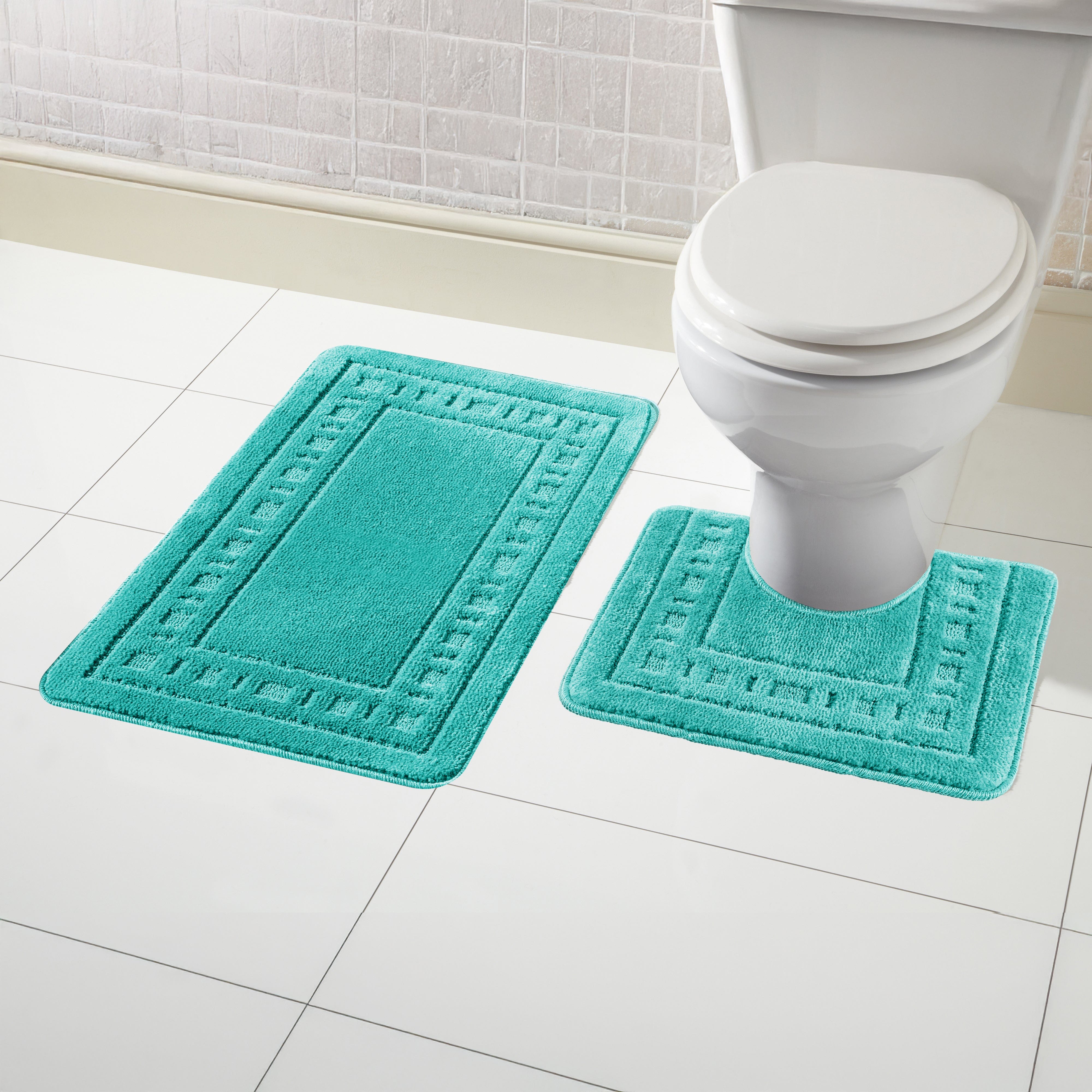 Olivia Rocco Miami Bath Mat and Pedestal Mat Set, 2 Piece, Duck Egg