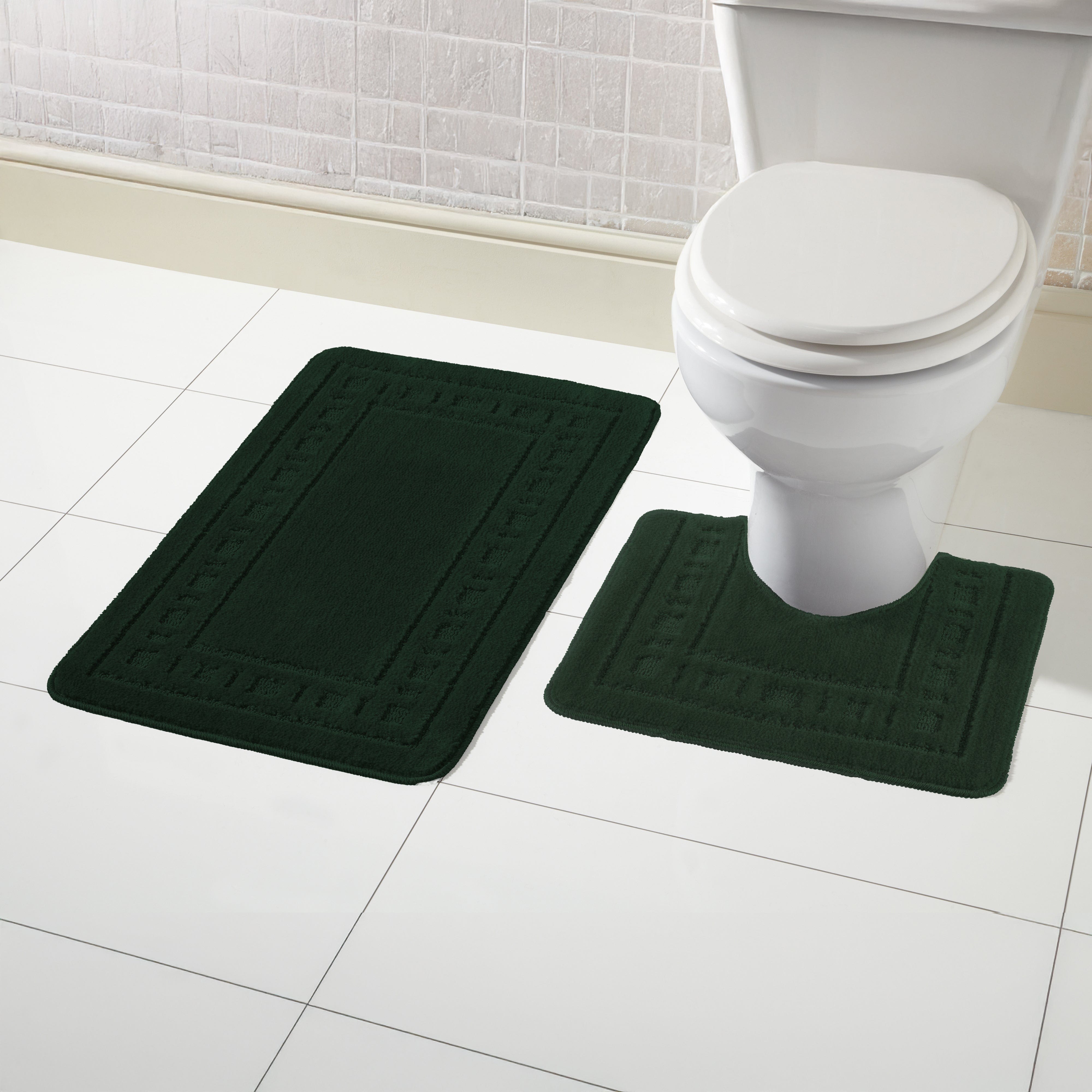 Olivia Rocco Miami Bath Mat and Pedestal Mat Set, Emerald Green