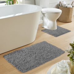 Olivia Rocco Como Cotton Bath Mat and Pedestal Mat Set, Grey