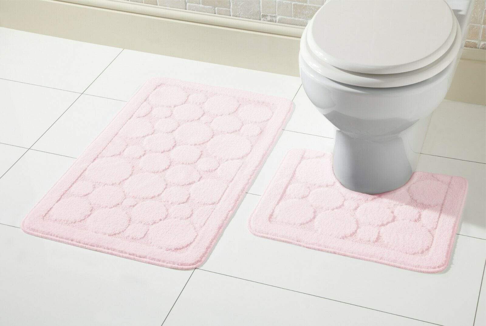 Olivia Rocco Cali Bath Mat and Pedestal Mat Set, Anti-Slip Backing