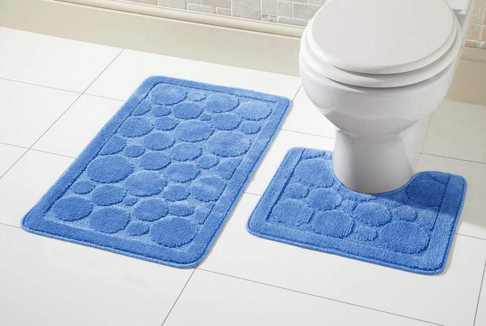 Olivia Rocco Cali Bath Mat and Pedestal Mat Set, Anti-Slip Backing, Blue
