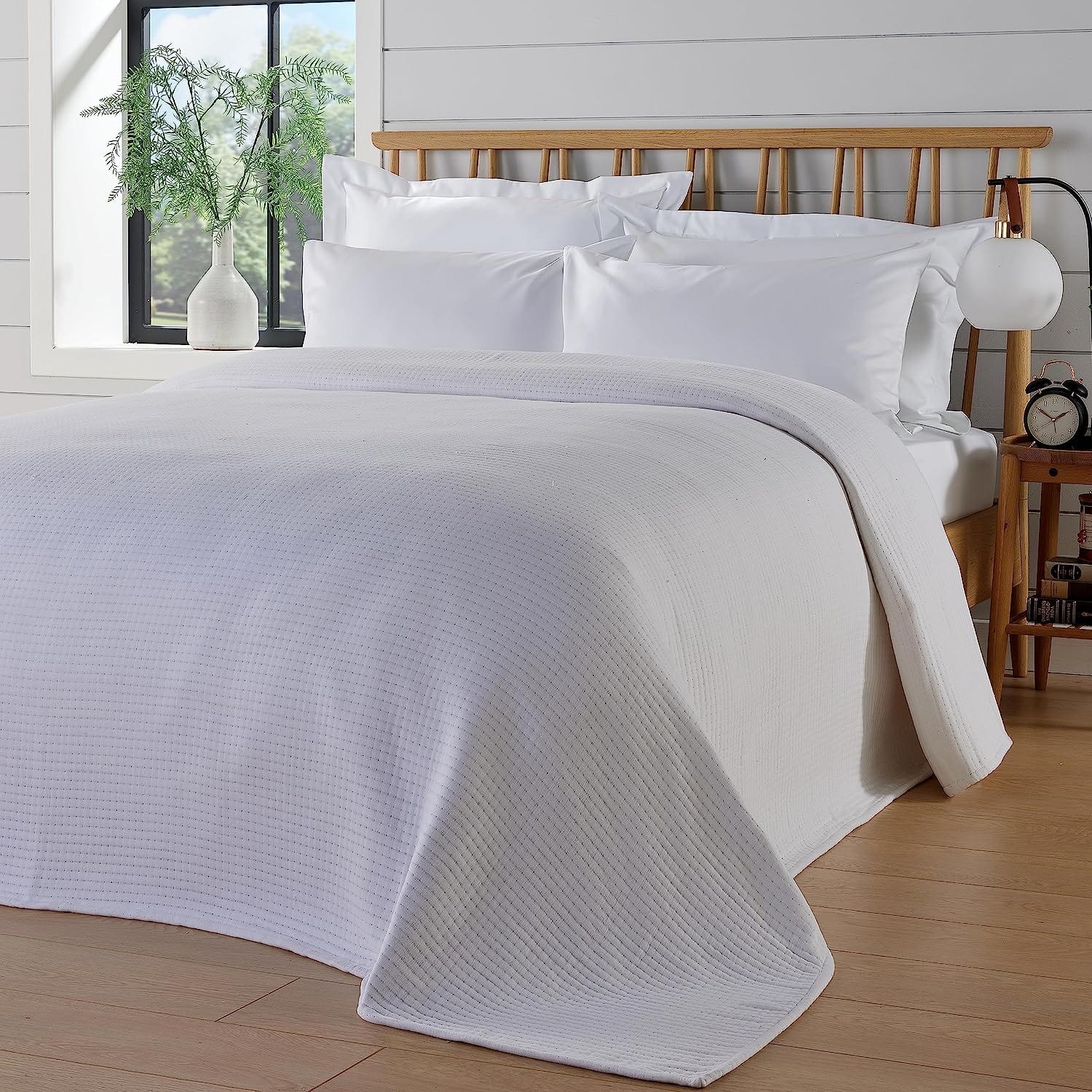 Olivia Rocco Quilted Cotton Bedspread, 240 x 260 cm, White or Grey