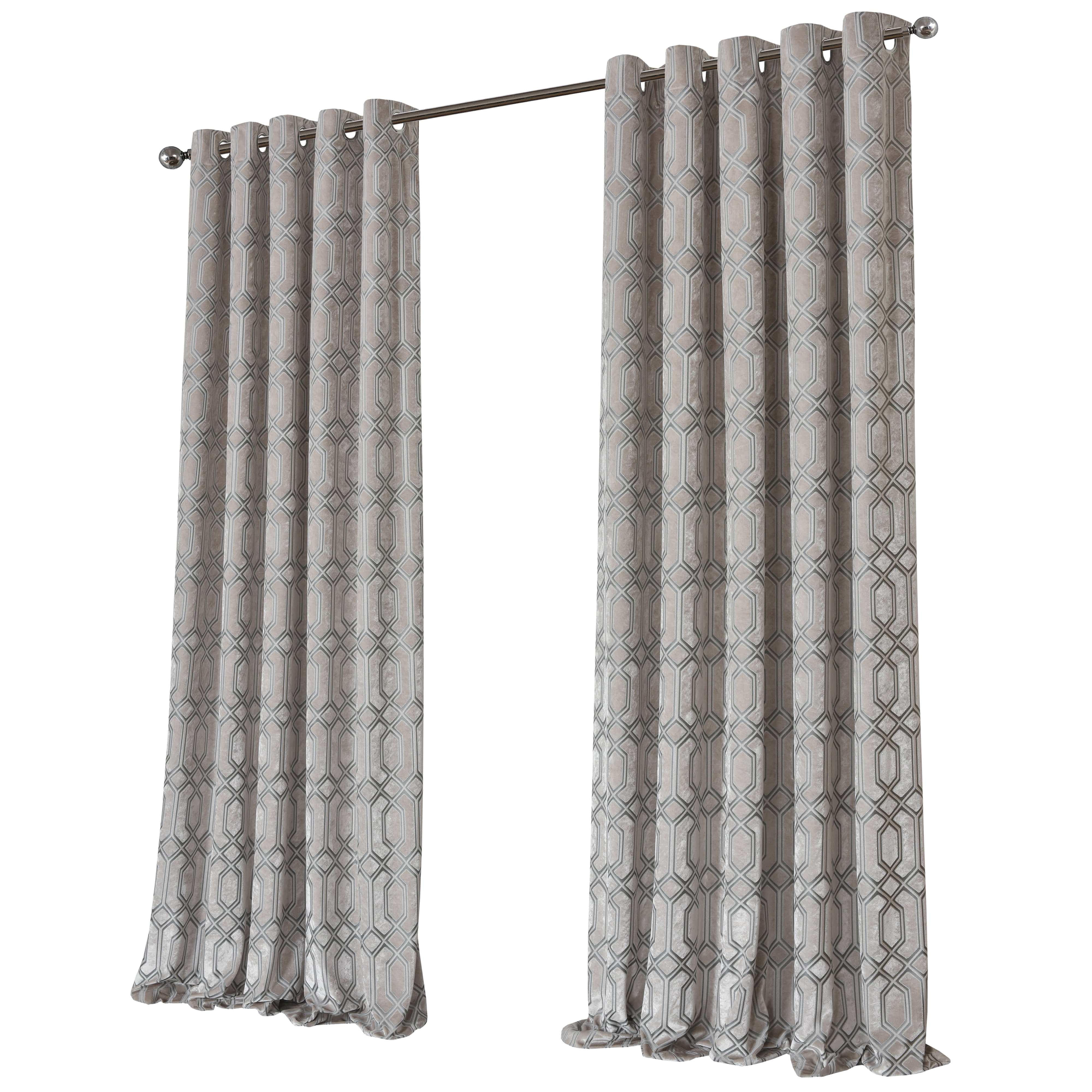 Olivia Rocco Luxe Geo Velvet Eyelet Curtains, Champagne, Thermal Lined