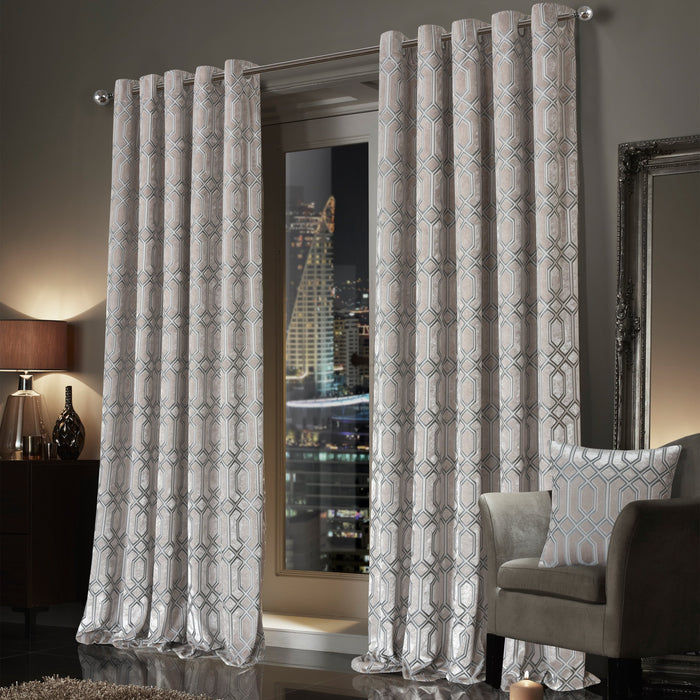 Olivia Rocco Luxe Geo Velvet Eyelet Curtains, Champagne, Thermal Lined, image 2
