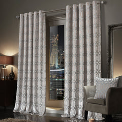 Olivia Rocco Luxe Geo Velvet Eyelet Curtains, Champagne, Thermal Lined