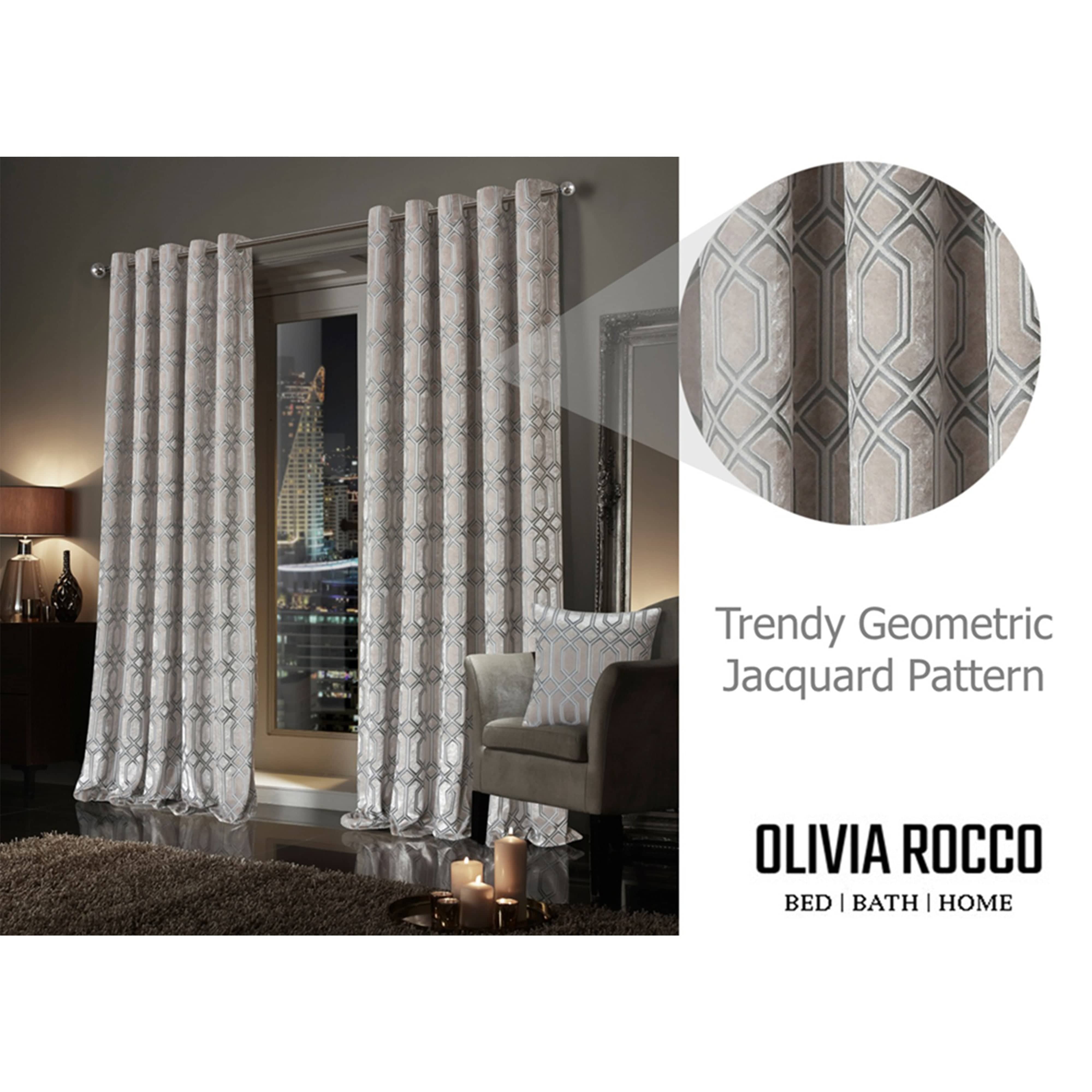Olivia Rocco Luxe Geo Velvet Eyelet Curtains, Champagne, Thermal Lined