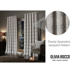 Olivia Rocco Luxe Geo Velvet Eyelet Curtains, Champagne, Thermal Lined