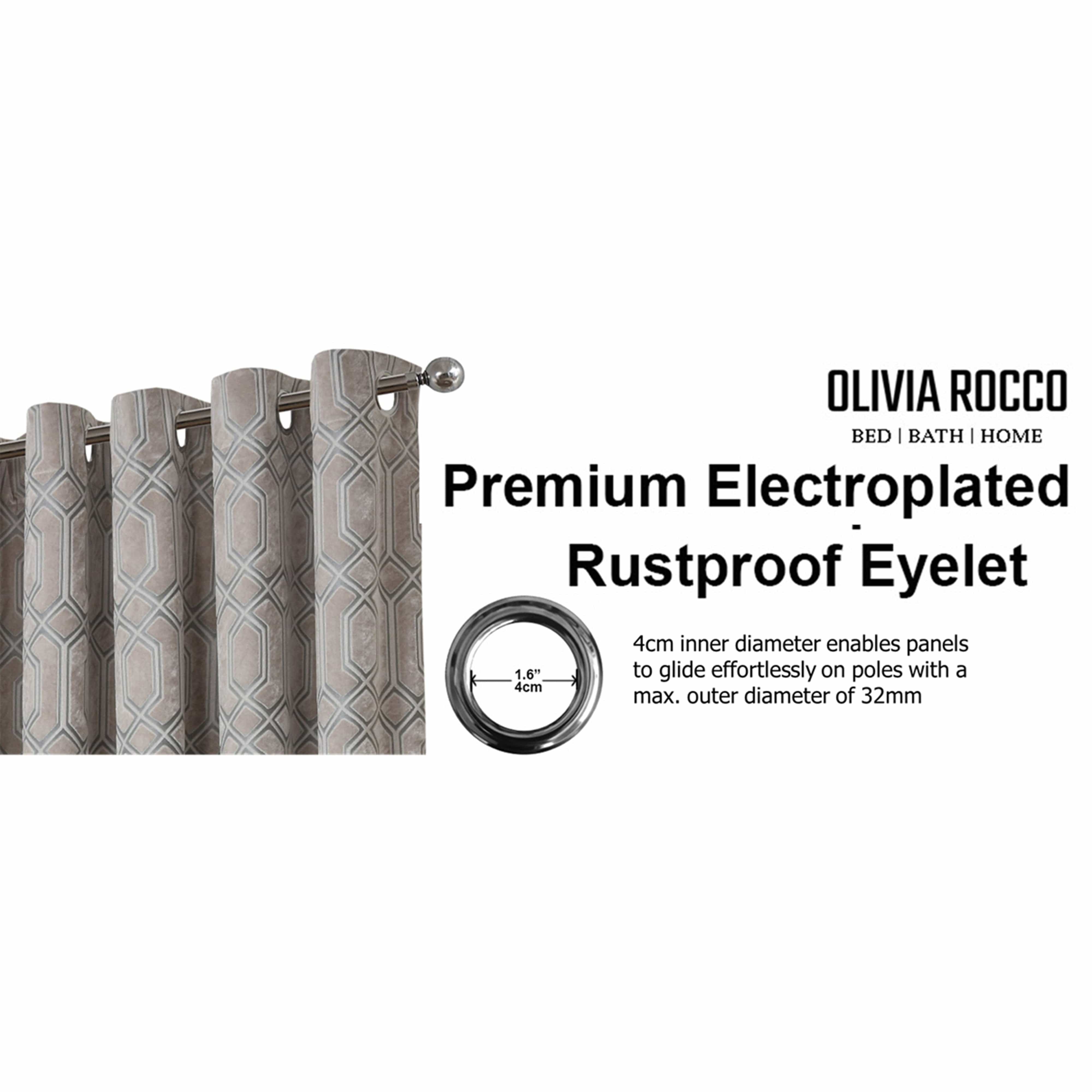 Olivia Rocco Luxe Geo Velvet Eyelet Curtains, Champagne, Thermal Lined