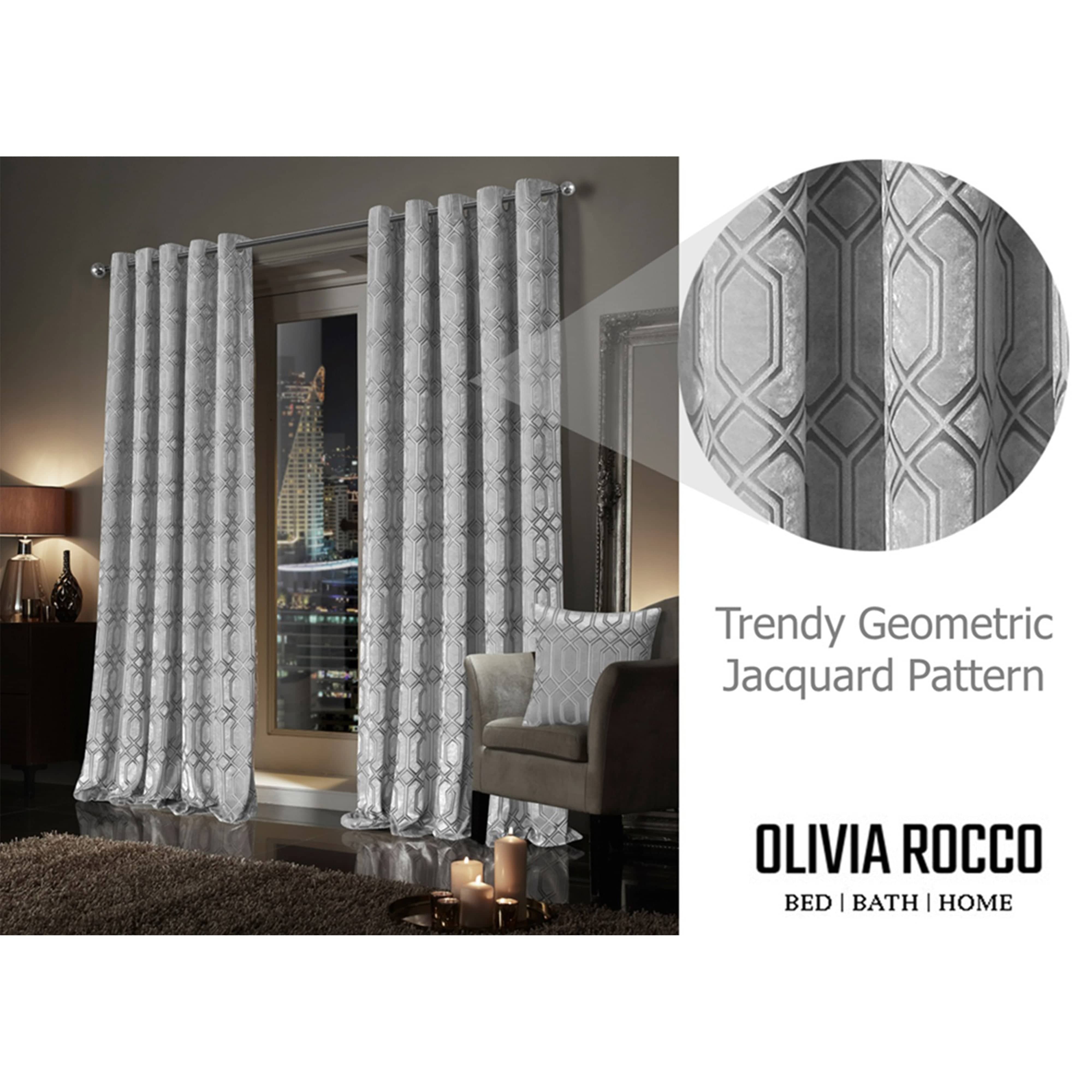 Olivia Rocco Luxe Geo Velvet Eyelet Curtains, Grey, Thermal Lined