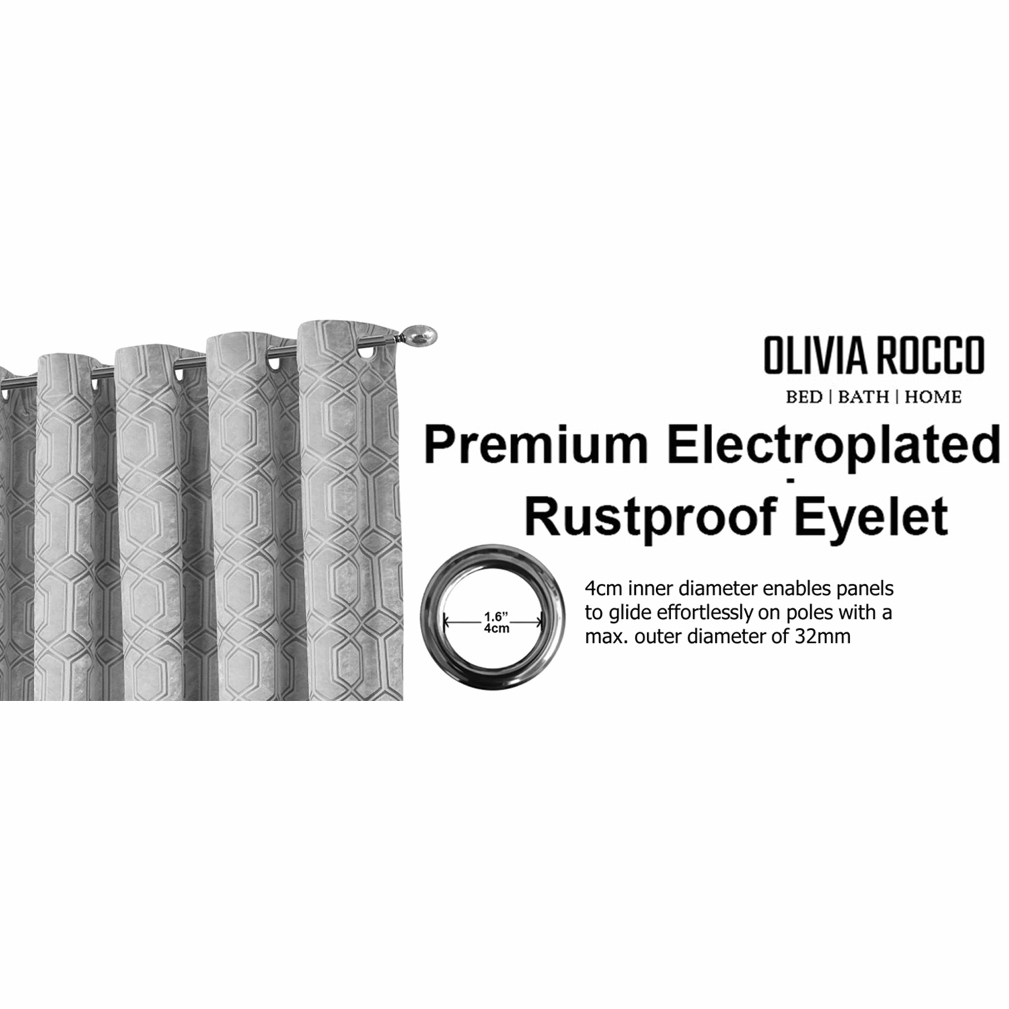 Olivia Rocco Luxe Geo Velvet Eyelet Curtains, Grey, Thermal Lined