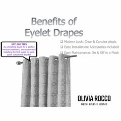 Olivia Rocco Luxe Geo Velvet Eyelet Curtains, Grey, Thermal Lined