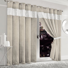 Olivia Rocco Diamante Blackout Eyelet Curtains with Tie Backs, Natural