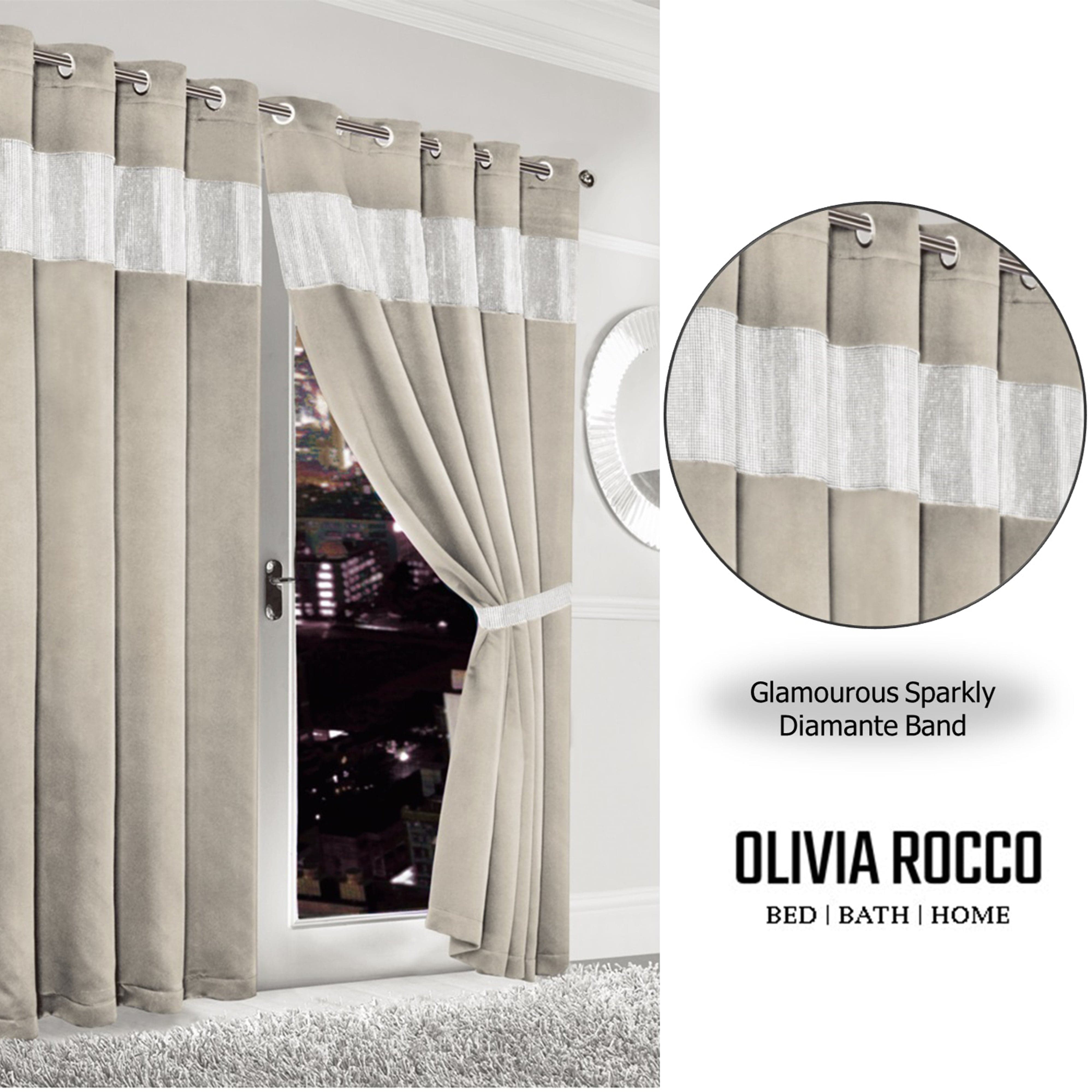 Olivia Rocco Diamante Blackout Eyelet Curtains with Tie Backs, Natural
