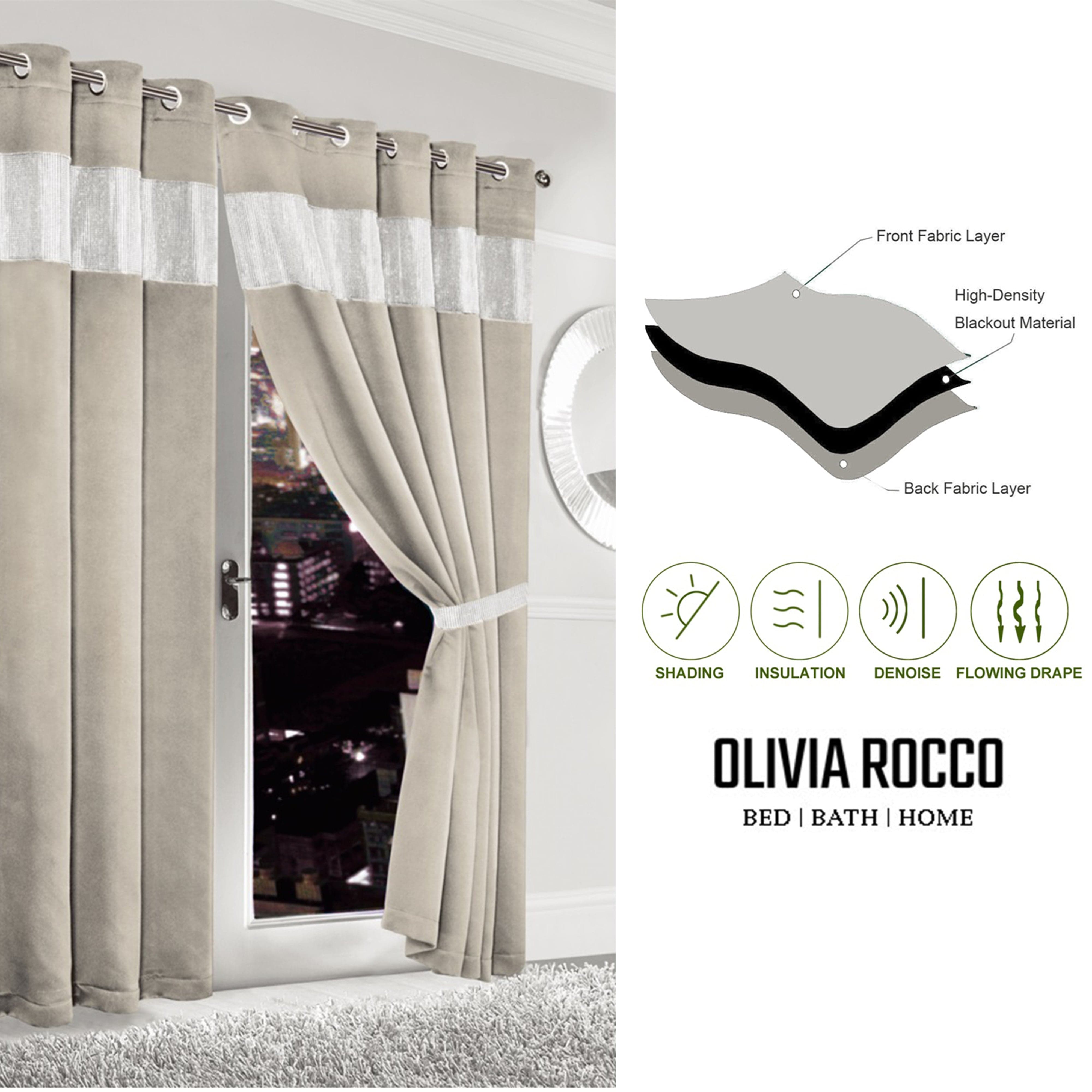 Olivia Rocco Diamante Blackout Eyelet Curtains with Tie Backs, Natural