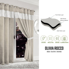 Olivia Rocco Diamante Blackout Eyelet Curtains with Tie Backs, Natural