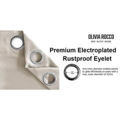 Olivia Rocco Diamante Blackout Eyelet Curtains with Tie Backs, Natural