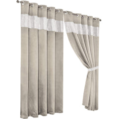 Olivia Rocco Diamante Blackout Eyelet Curtains with Tie Backs, Natural