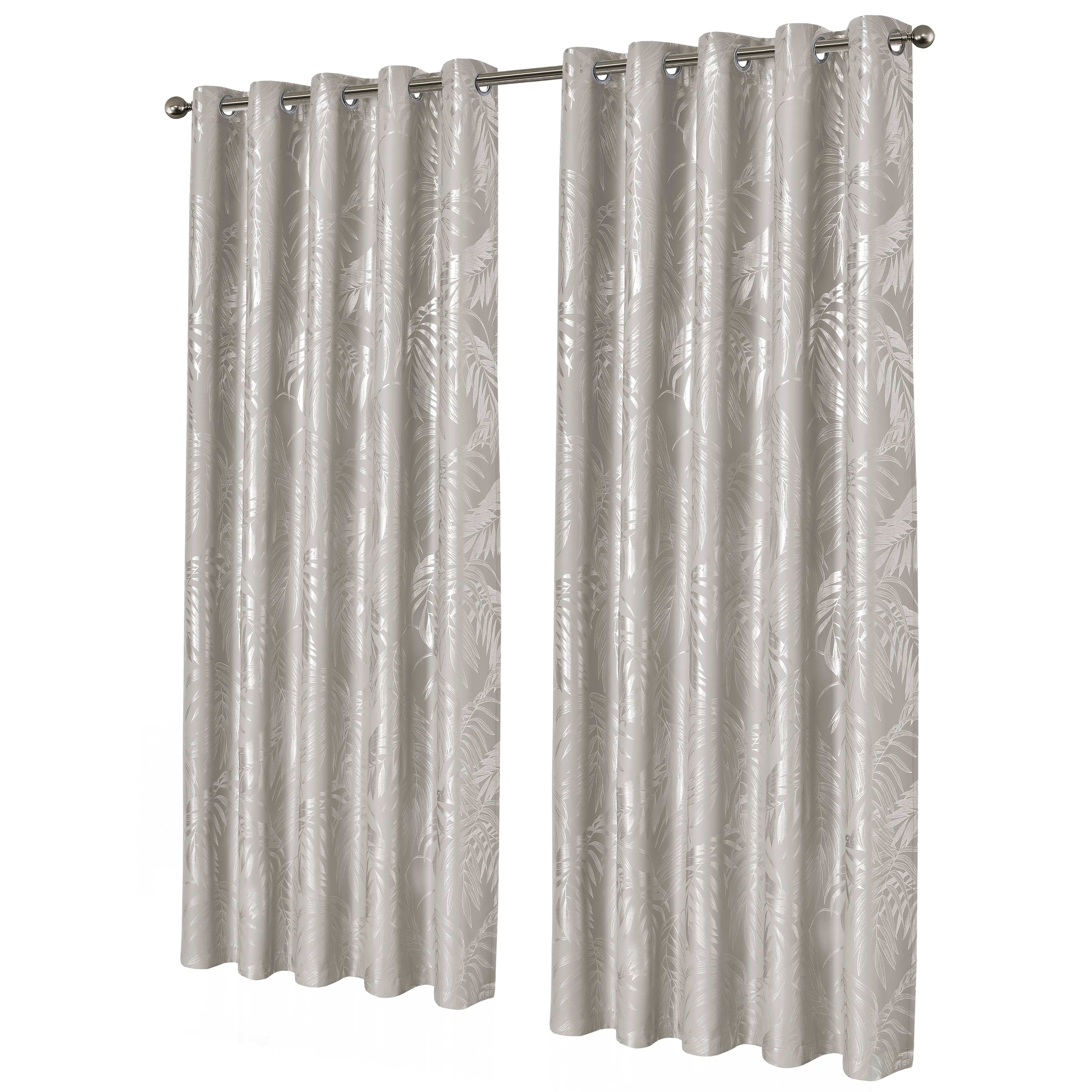 Olivia Rocco Leaf Sparkle Blackout Eyelet Curtains, Natural