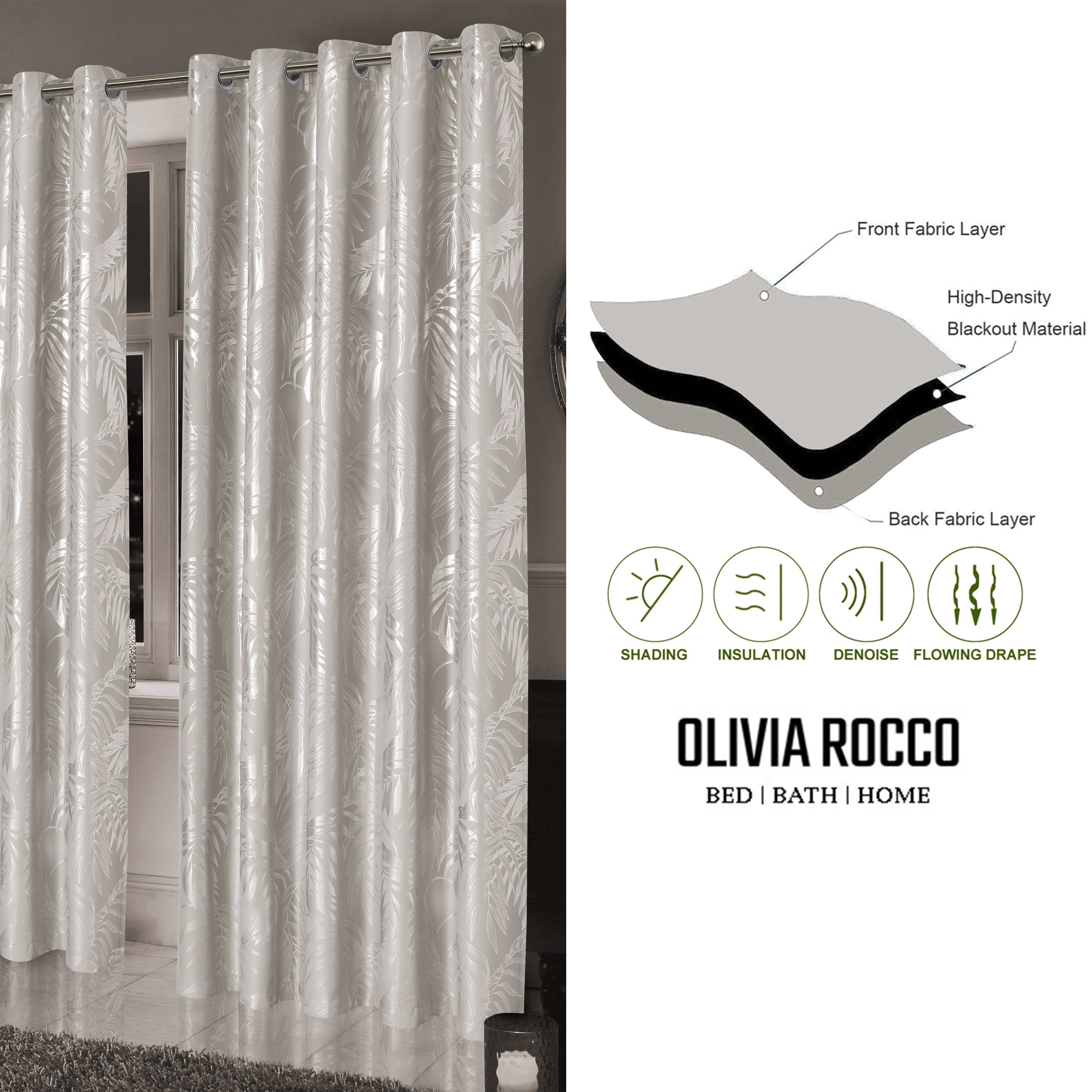 Olivia Rocco Leaf Sparkle Blackout Eyelet Curtains, Natural