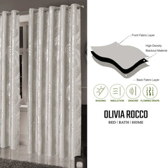 Olivia Rocco Leaf Sparkle Blackout Eyelet Curtains, Natural