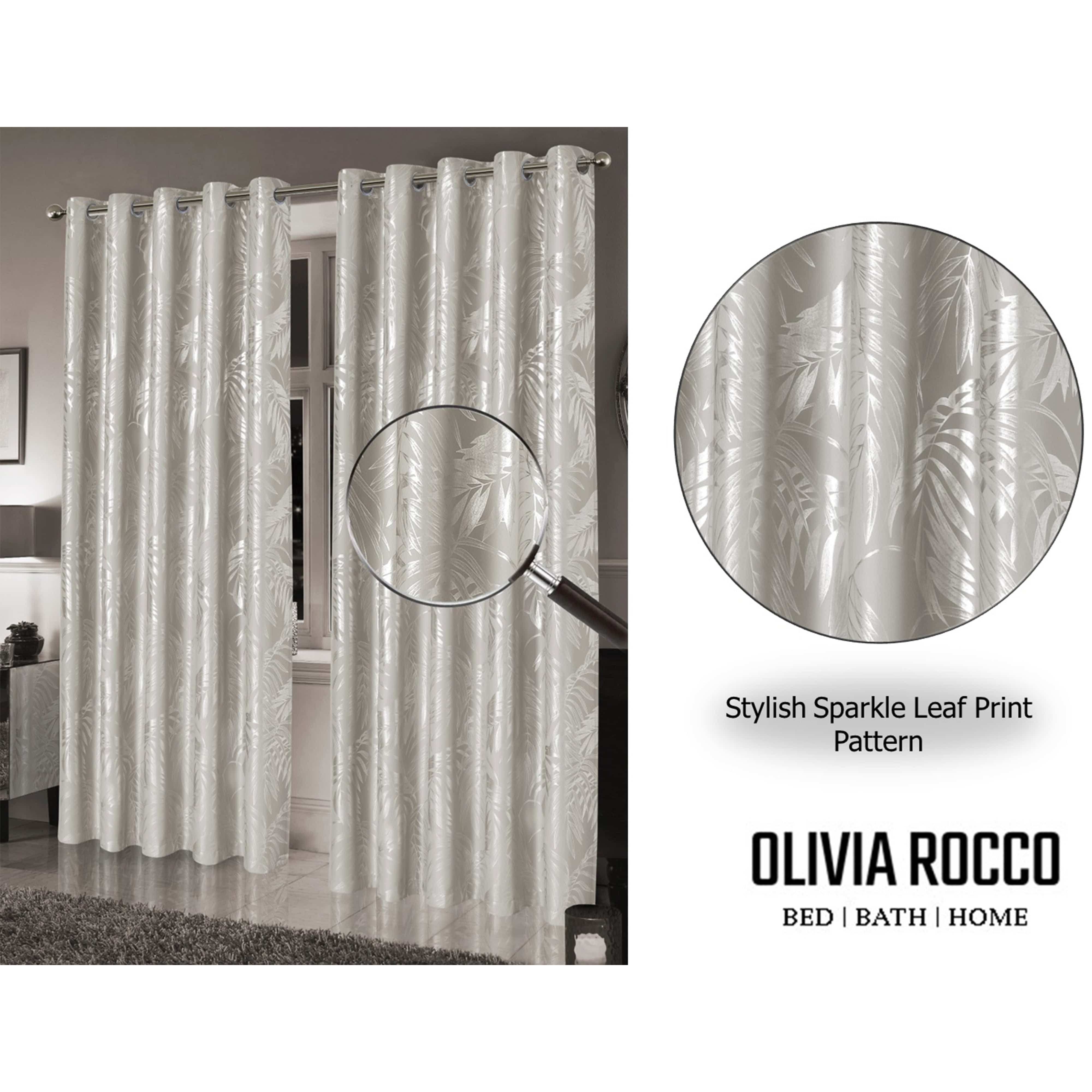 Olivia Rocco Leaf Sparkle Blackout Eyelet Curtains, Natural